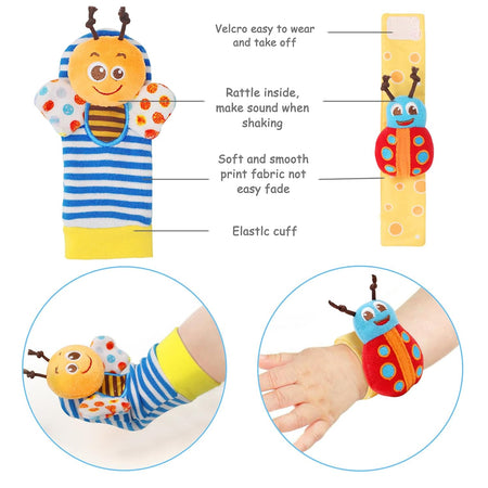 Baby Soft Rattle Toy Foot Finder Socks Wrists Rattles Ankle Leg Feet Hand Arm Bracelet Activity Rattle Baby Shower Present Gift for Neborn Baby Infant Boy Girl Bebe (8 Pcs)