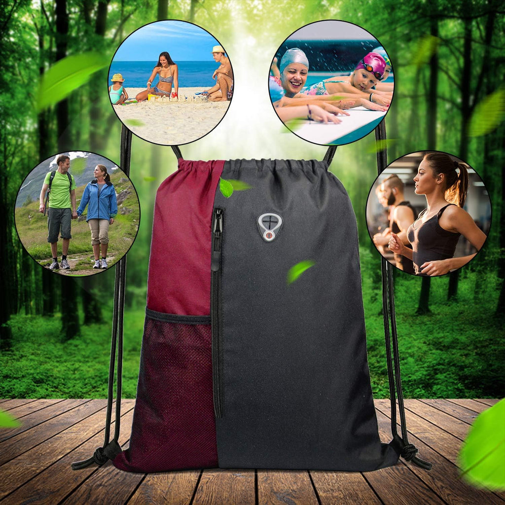 Drawstring Backpack Sports Gym Bag for Women Men Children Large Size with Zipper and Water Bottle Mesh Pockets